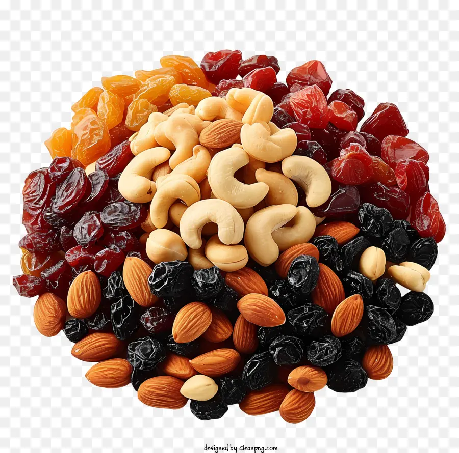 flat dried fruit and nuts mix nuts raisins cashews bowl of nuts