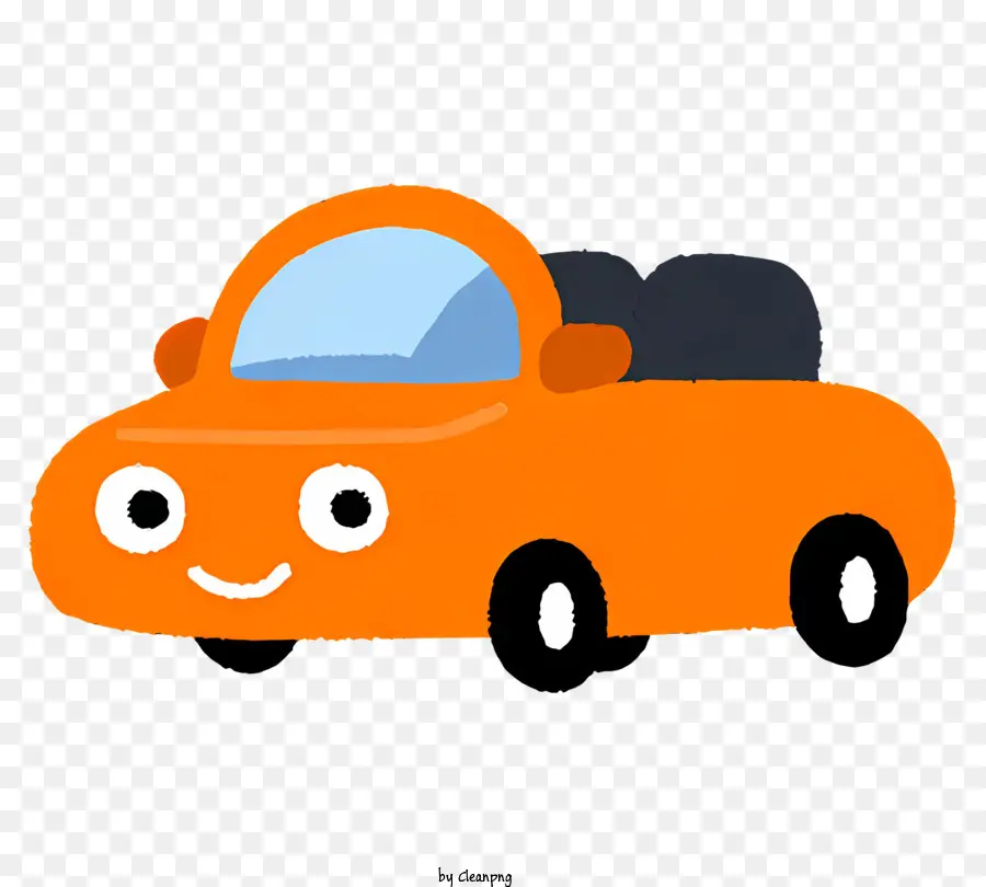 Auto Orange Spielzeugauto lächelnde Gesicht Spielzeugauto weiße Spielzeugauto schwarzer Augen Spielzeugauto Auto - Orangenspielzeugauto mit lächelnden Gesicht und Rädern