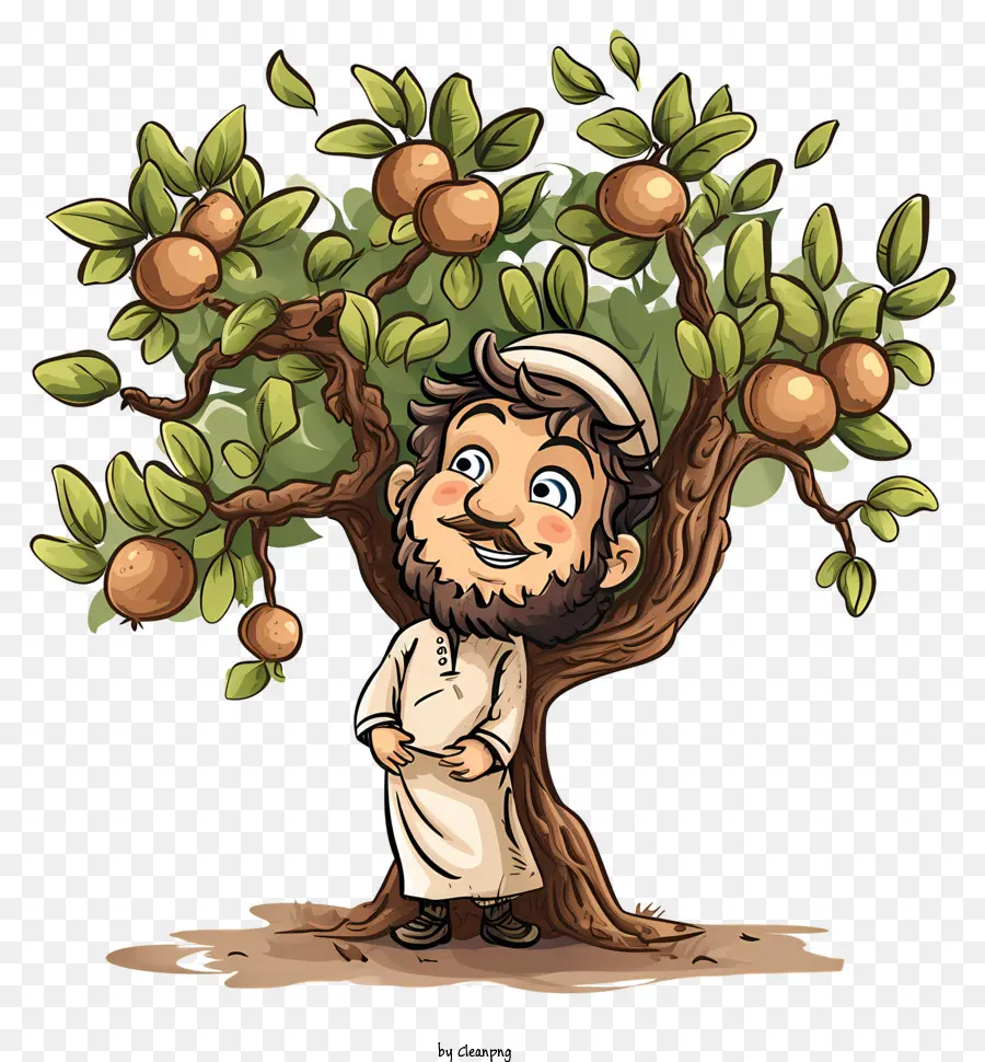 melo - Cartoon Man vicino a mele con frutta