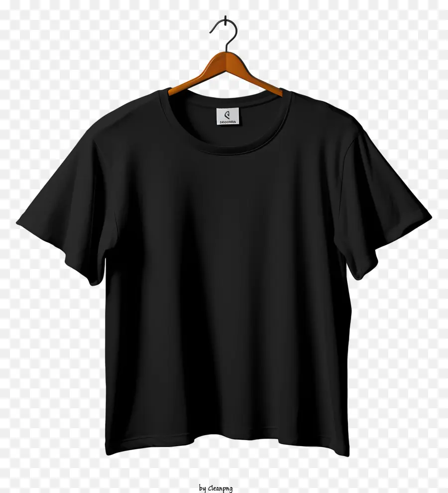 maglietta nera in stile piatto su tessuto per gancio nero abbangelo cinghia rotonda a maniche corte - T-shirt nera su appendiabiti, immagine chiara