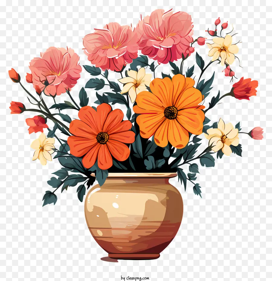 fiore disegnato a mano in vaso vaso fiori varietà rosa - Vaso floreale con vari fiori colorati