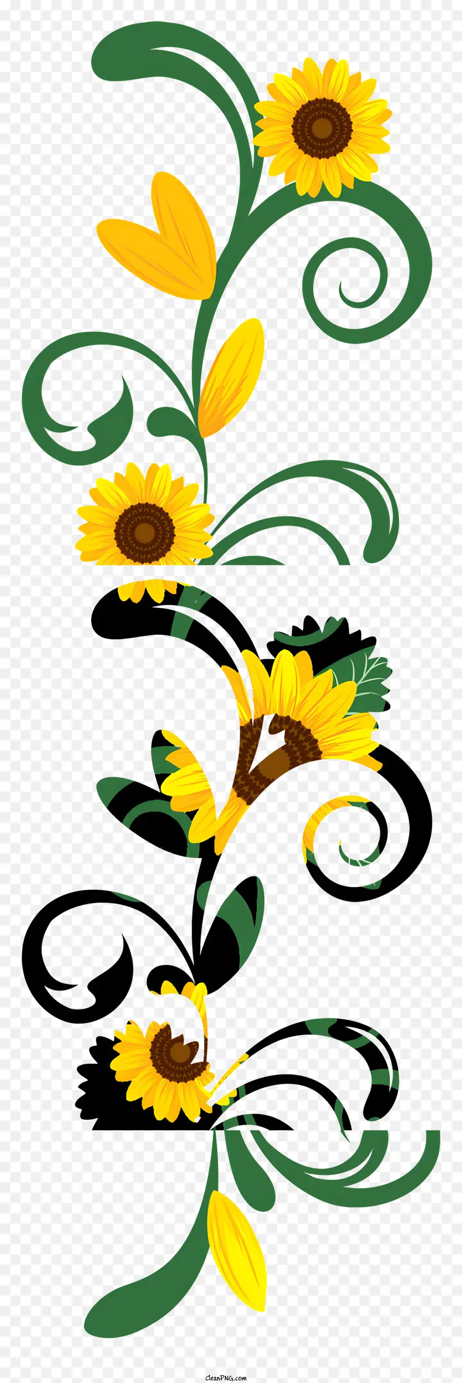 Blumen Linie - Gelbe Sonnenblumen in einem Spiralmuster angeordnet