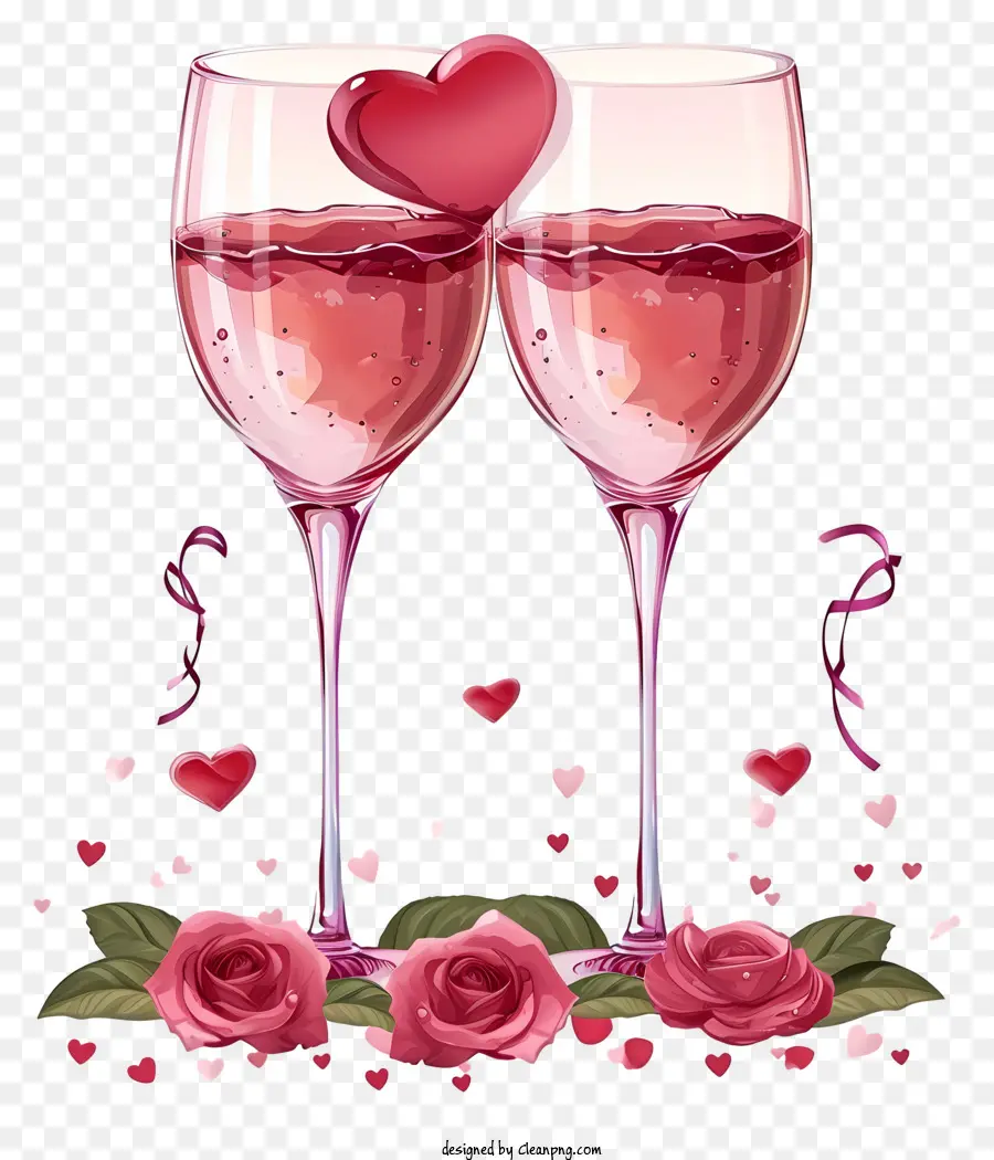 đeo kính - Hai ly có rượu màu hồng đầy trái tim