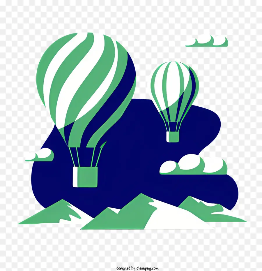 Kunsthintergrund heiße Luftballons Himmelgrün und weißer Ballon Blau und weißer Ballon - Illustriertes Bild von zwei heißen Luftballons