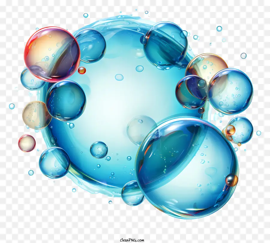 Bolle di sapone disegnate a mano bolle blu bolle di sostanza simile ad acqua - Bolle blu che galleggiano in sostanza trasparente simile ad acqua