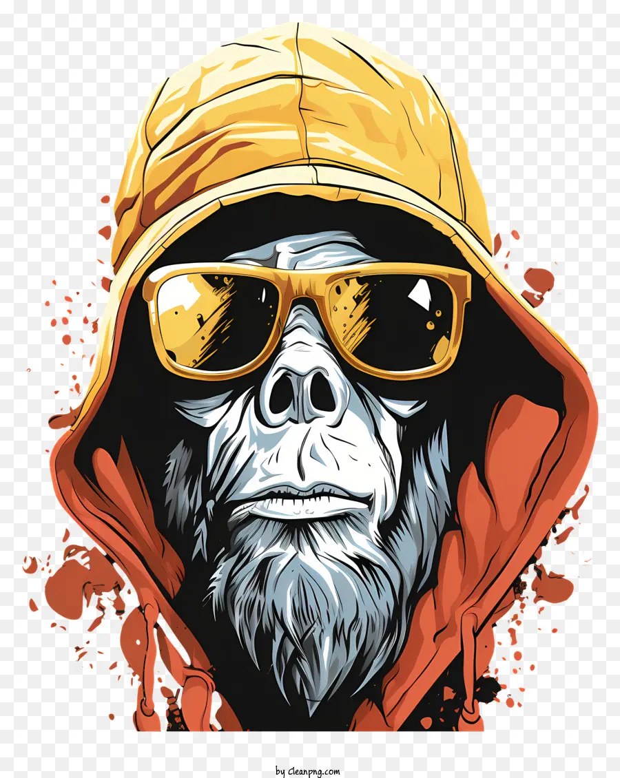 khỉ - Người mũ trùm đầu với khuôn mặt khỉ đeo kính râm