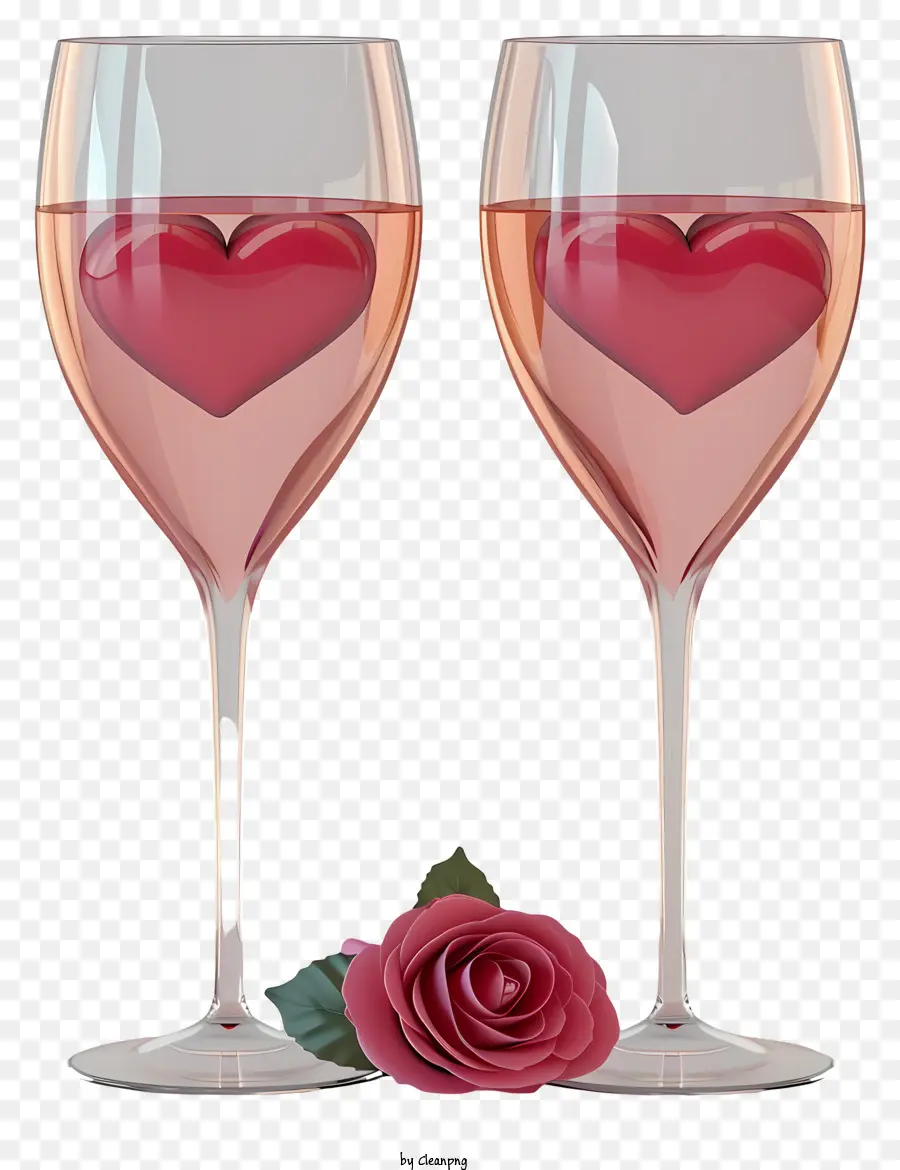 nền trắng - Ly rượu với trái tim cắt ra, hoa hồng tượng trưng cho tình yêu