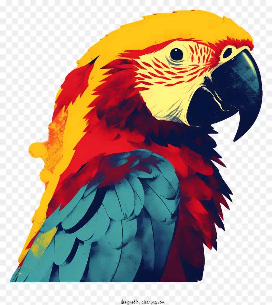 Papageien -Papageienmalerei hell gefärbter Papageienblau -Schnabel -Papageien roter gefiederter Papagei - Farbenfroher Papagei mit blauem Schnabel, nachdenklicher Ausdruck