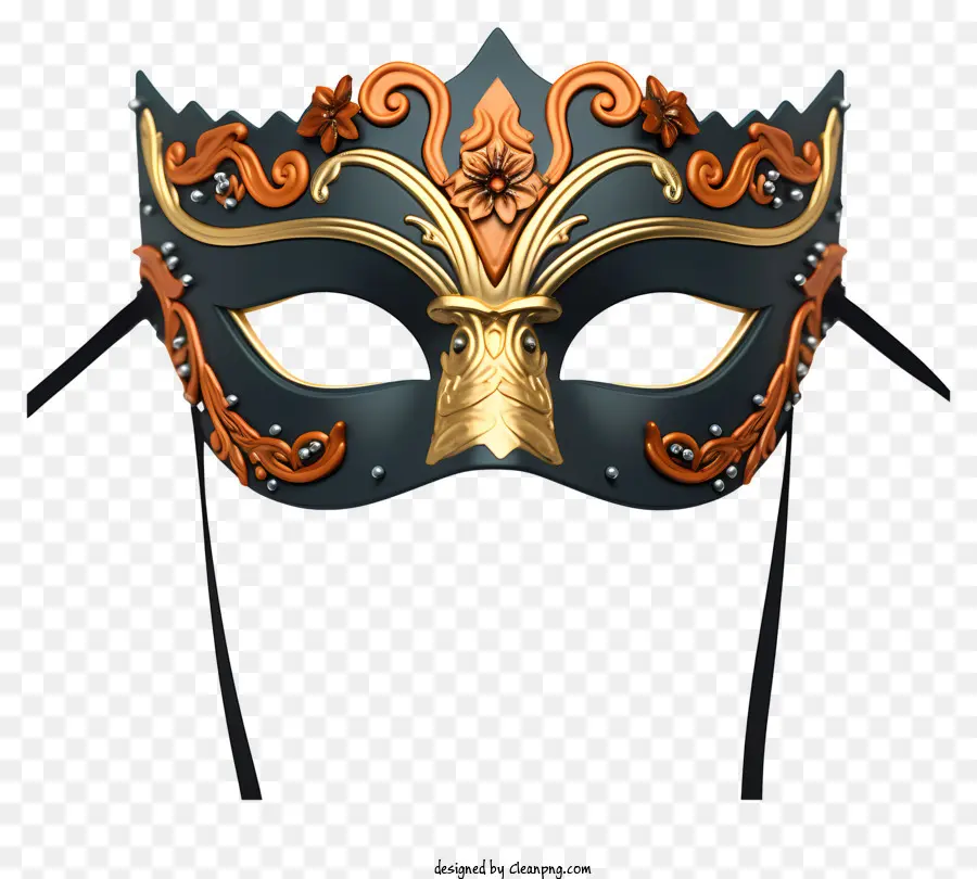 maschera mascherata disegnata a mano maschera nera e oro design intricato maschera in metallo forma circolare - Maschera in metallo nero e oro elegante e ornato