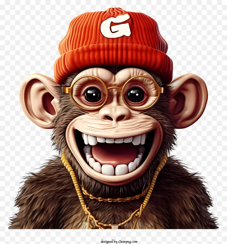 khỉ - Khỉ vui tươi đeo kính và mũ đỏ