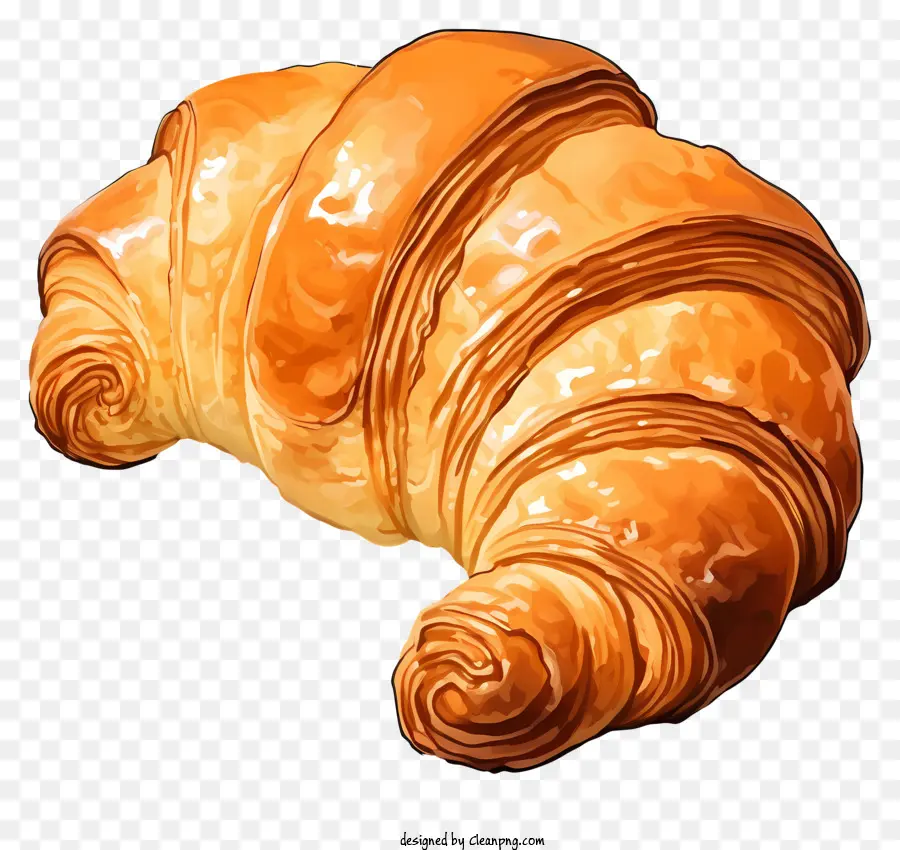 Croissant francese di acquerello Croissant appena sfornato Croissant Golden Croissant Piatto tramicuo - Croissant marrone dorato su piatto bianco con coltello e forchetta