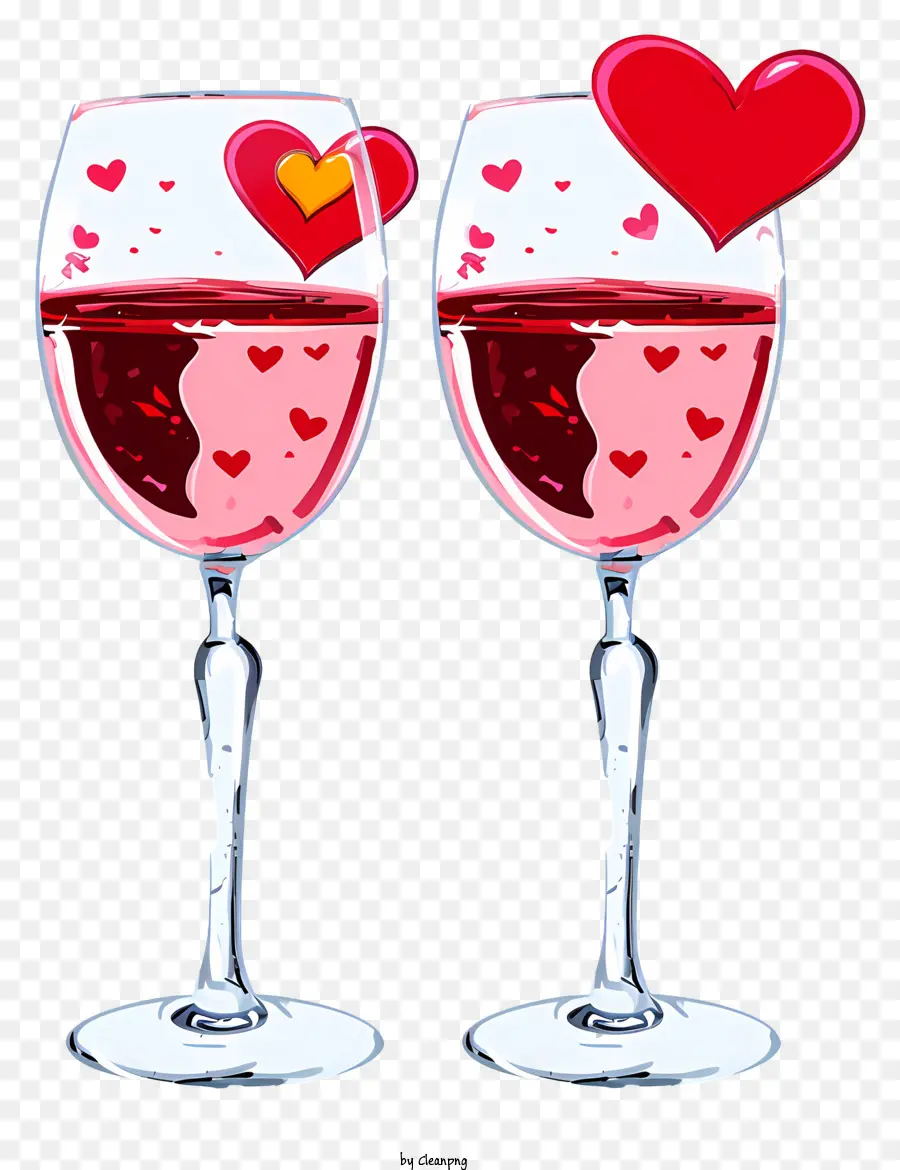 Ngày Valentine - Hai ly rượu vang đỏ với bong bóng hình trái tim