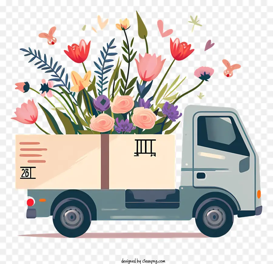 Consegna di fiori Valentine Delivery Truck Flowers Box of Flowers - Camion di consegna che trasporta una grande scatola di fiori