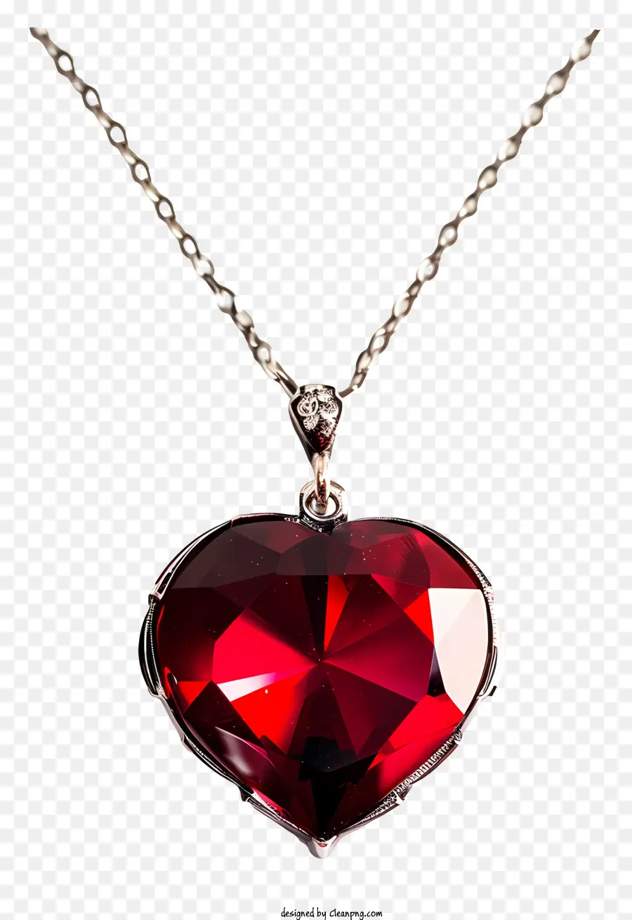 valentine's day jewelry heart-shaped gemstone silver necklace red gemstone silver chain