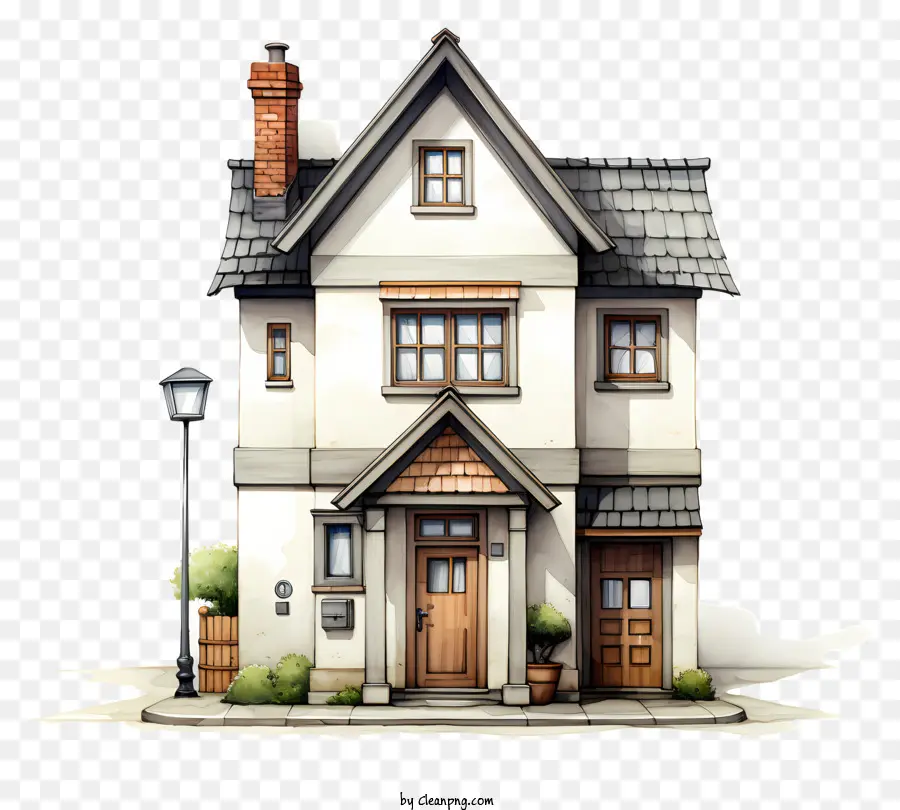 Straßenlaterne - Kleines zweistöckiges Haus mit Giebeldach