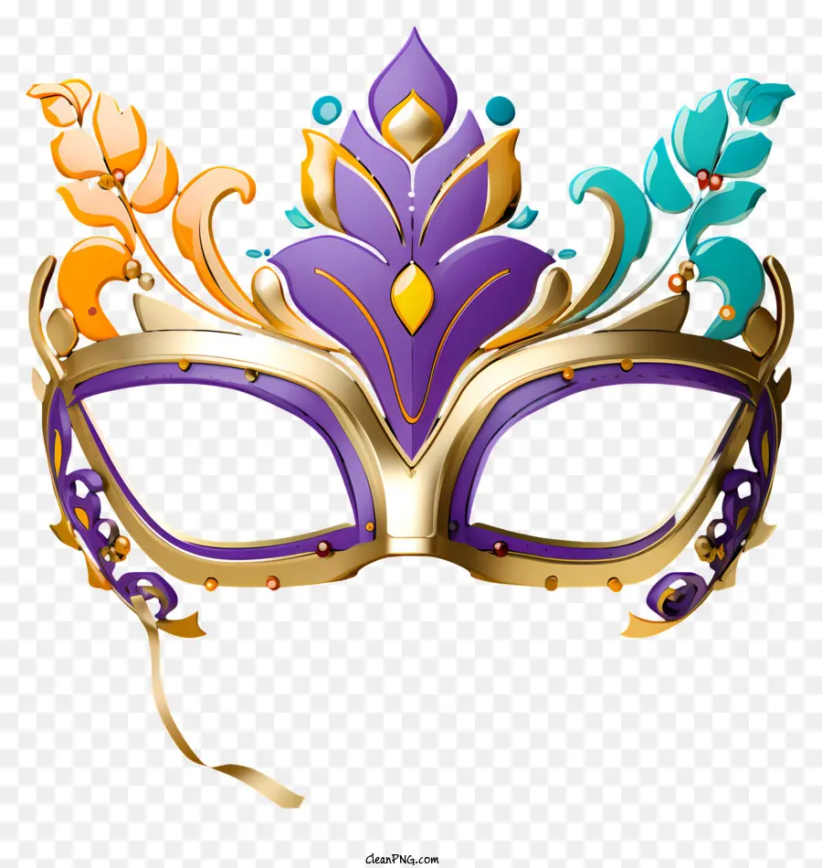 mehrfarbige Farben Masquerade Maske Maskerade -Maske Volizierte Details Golddekorationen Lila Dekorationen - Kompliziertes Gold- und Lila Maskerade -Masken -Design