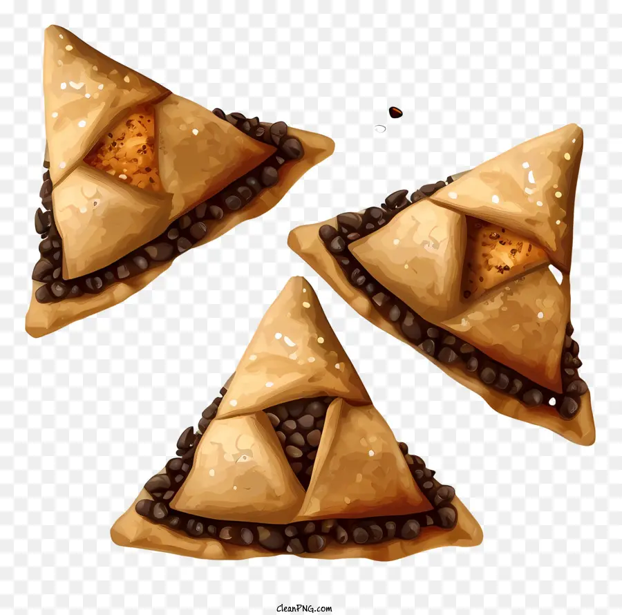Purim Hamantaschen flaky Pastry Cinnamon Sugar Chocolate Chips - Hình tam giác bánh ngọt giòn tự làm với sô cô la chip