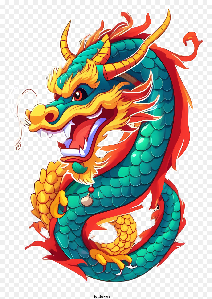 chinesischer Drache - Cartoon Chinesischer Drache mit farbenfrohen Merkmalen, lächeln