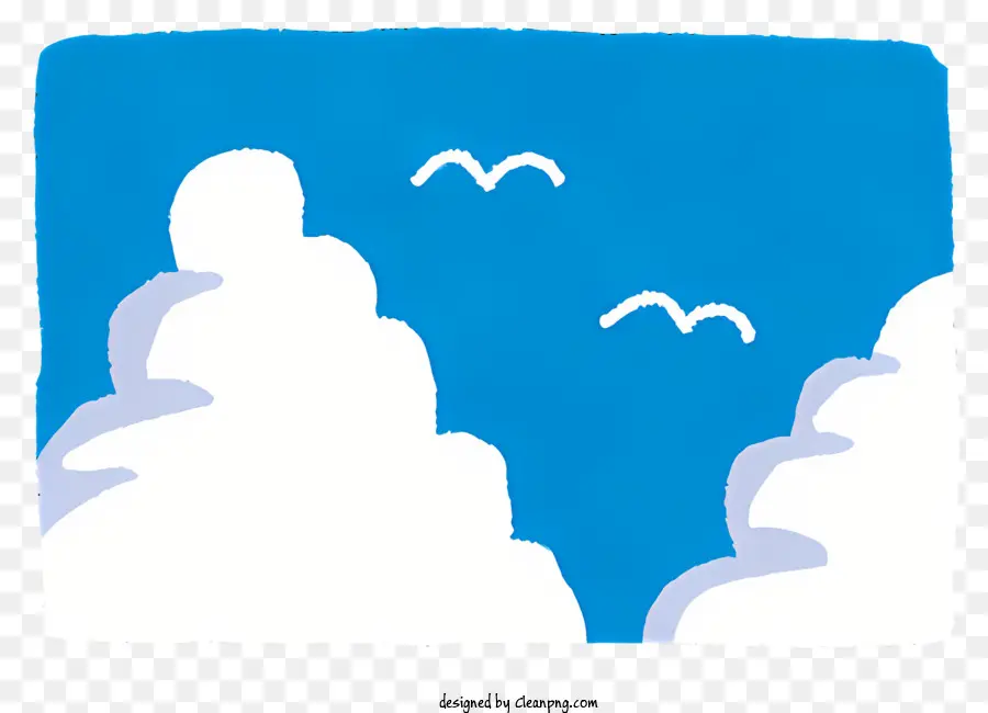 Mây nền trên bầu trời tối giản - Bầu trời trắng với mây, hai con chim, cây nhỏ