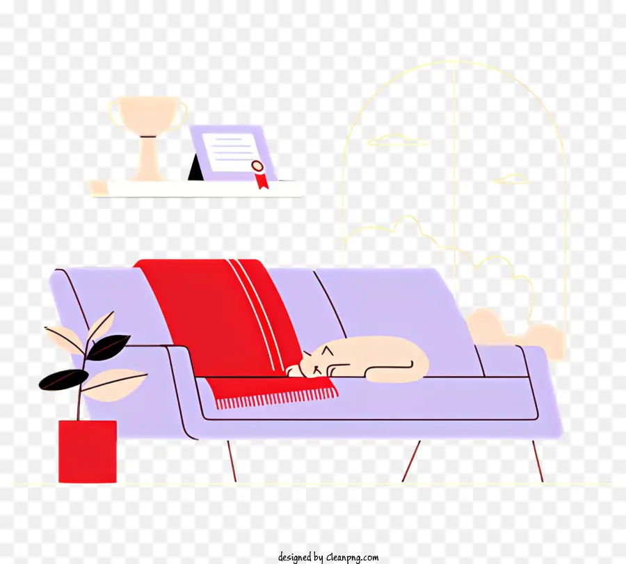 Trophäe - Couch mit roter Decke und Kissen, Stadtansicht