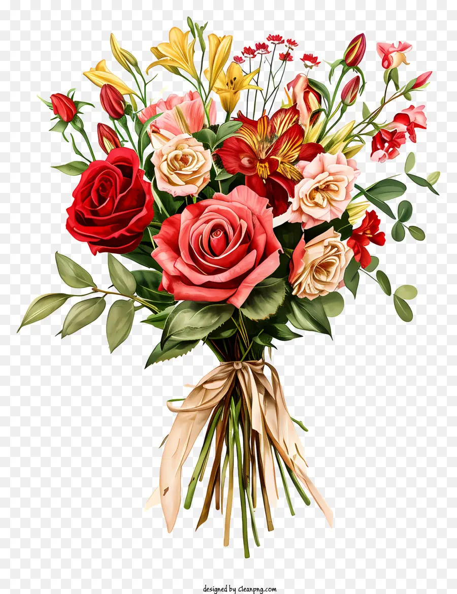 Blumenlieferung Valentinstag Rosen rot - Lebendiger Strauß aus Rot, Gelb und rosa Rosen