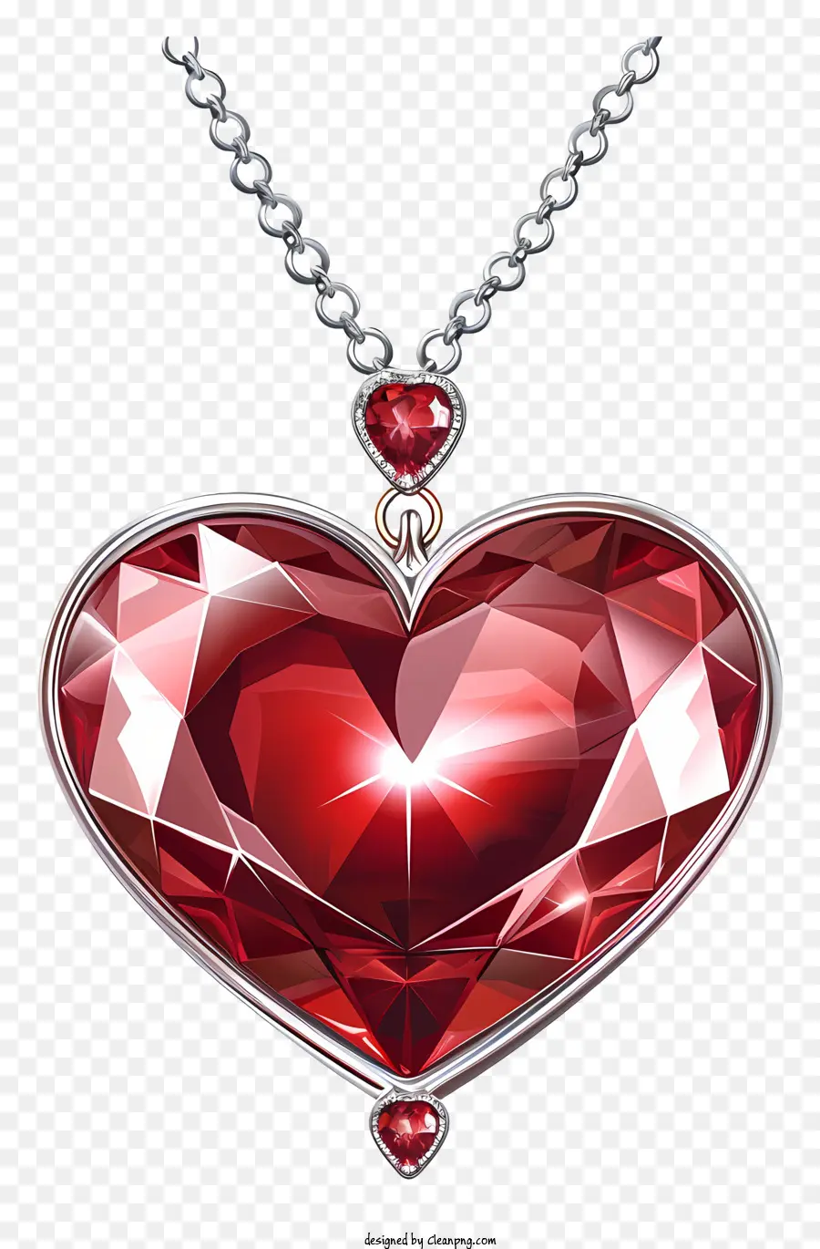 valentine's day jewelry heart-shaped gemstone silver chain necklace red gemstone shiny and sparkly jewelry