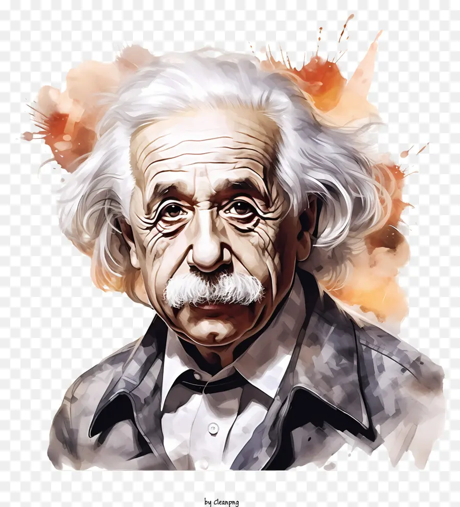 WaterColor Albert Einstein Ritratto di pittura ad acquerello uomo in giacca nera uomo con camicia bianca lunga barba riccia - Ritratto ad acquerello di uomo premuroso con la barba
