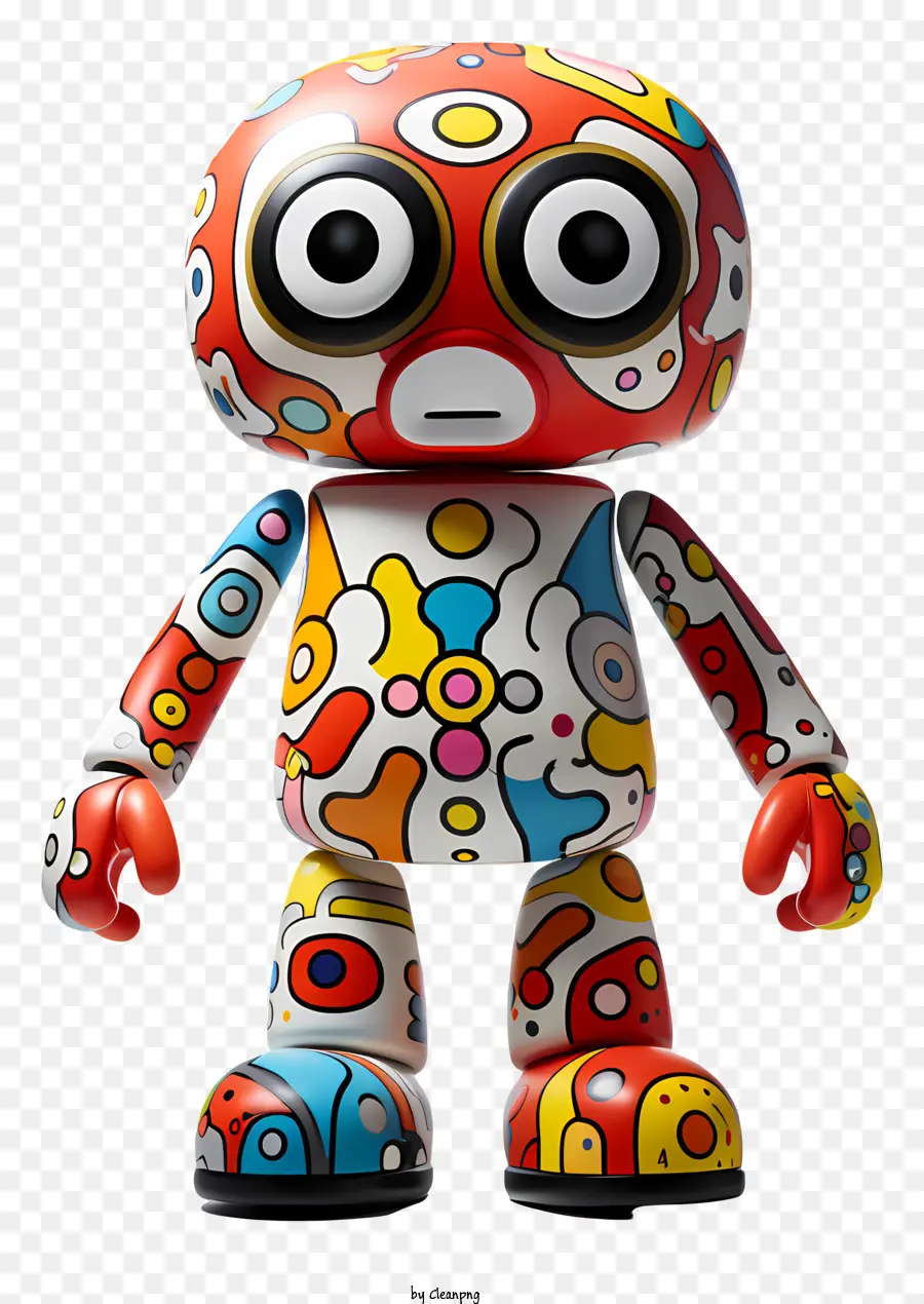 Cartoon Toy Toy Roboter farbenfrohe abstrakte Designs farbenfrohen Hut große Augen - Buntes Spielzeugroboter mit abstrakten Designs und Werkzeugen