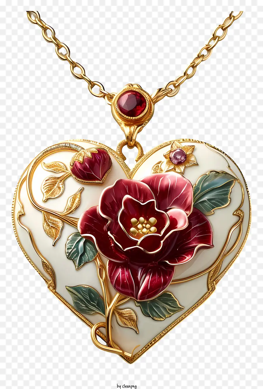 rosa rossa - Larmessetto per il cuore con rosa, filigrana d'oro, pietre preziose