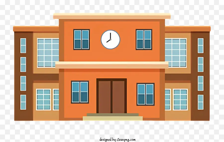 cartoon Schule - Großes Schultesgebäude aus rotem Backstein mit Uhr