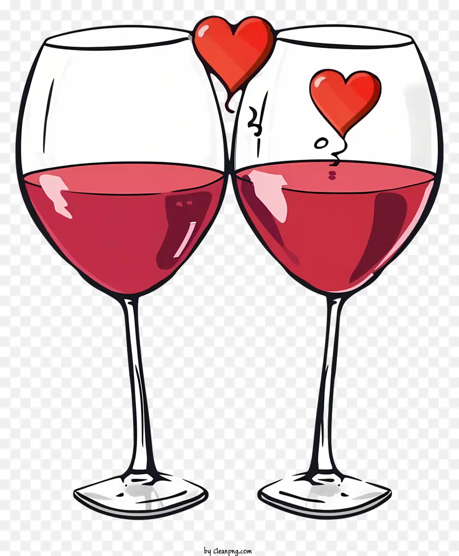 đeo kính - Hình ảnh đen trắng của hai ly rượu vang với chất lỏng hình trái tim