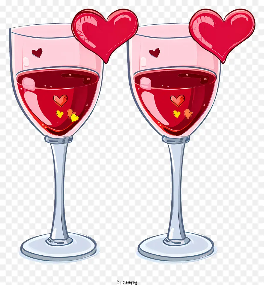 Happy Valentine ' s Day - Leere Weingläser mit herzförmigen Aufklebern