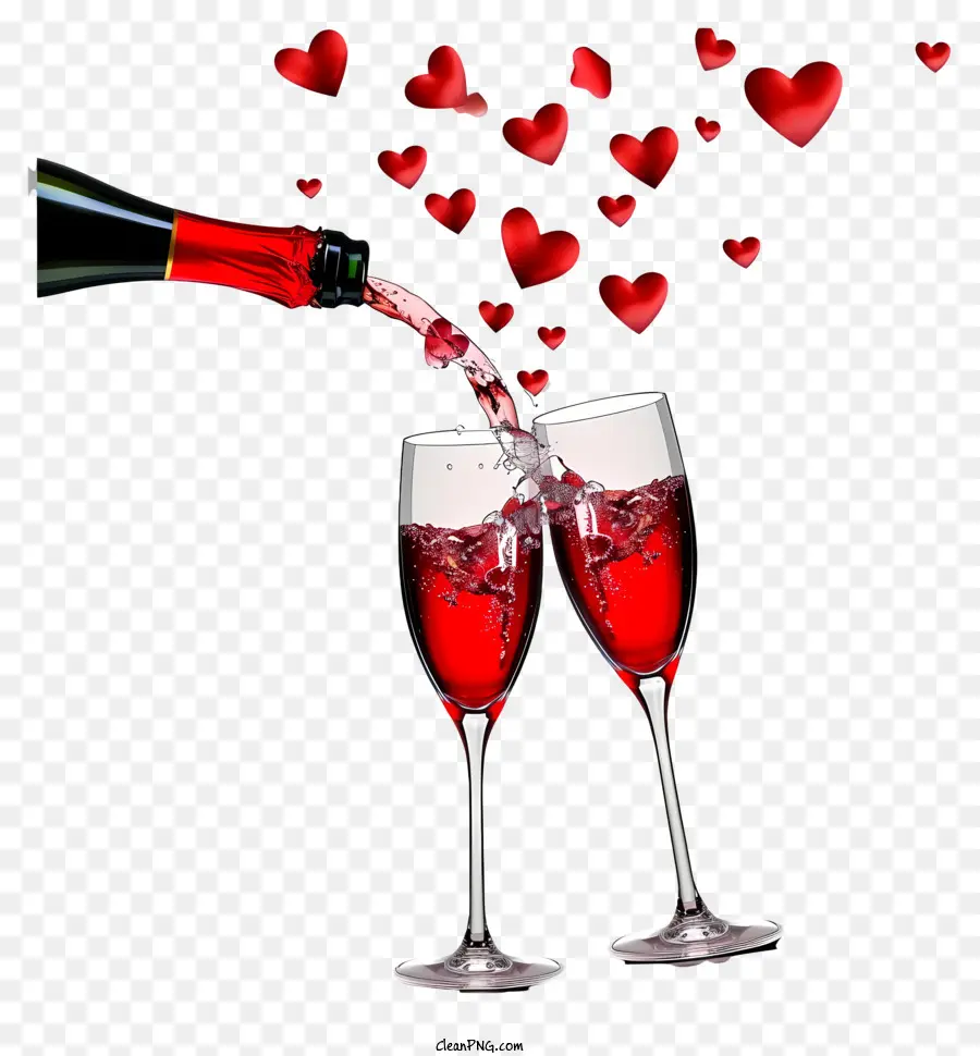 Ngày Valentine - Ly rượu sâm banh và trái tim trong khung cảnh lãng mạn