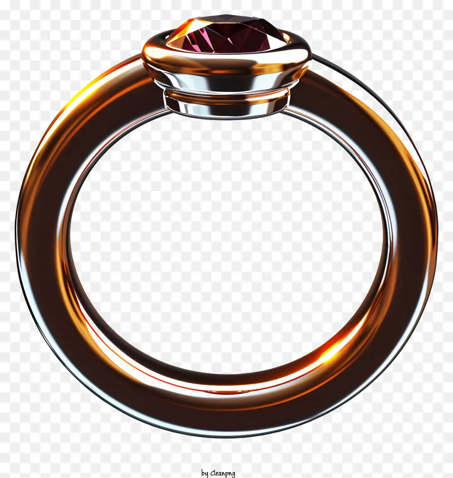 Anello nuziale in stile 3D realistico anello di pietra arancione anello a fascia solida anello lucido - Anello d'argento con pietra arancione, lucido e riflettente