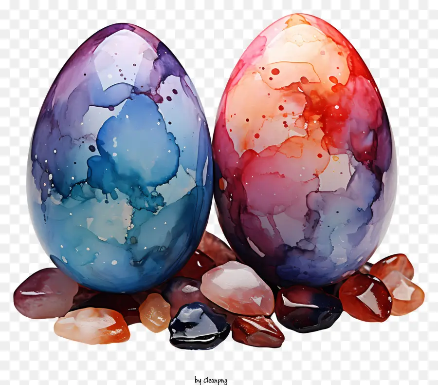 màu nước kết cấu - Trứng màu nước xanh và tím trên đá
