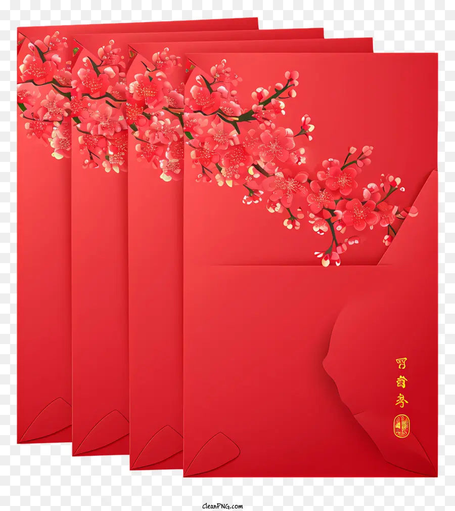 il nuovo anno cinese - Carta rossa con design di fiori Sakura, finitura lucida