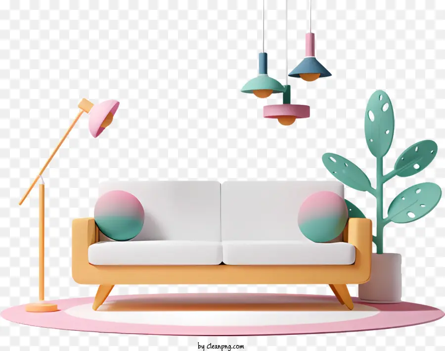 Sfondo di divano di divano del soggiorno a sfondo in 3D - Soggiorno minimalista reso 3D con mobili e arredamento