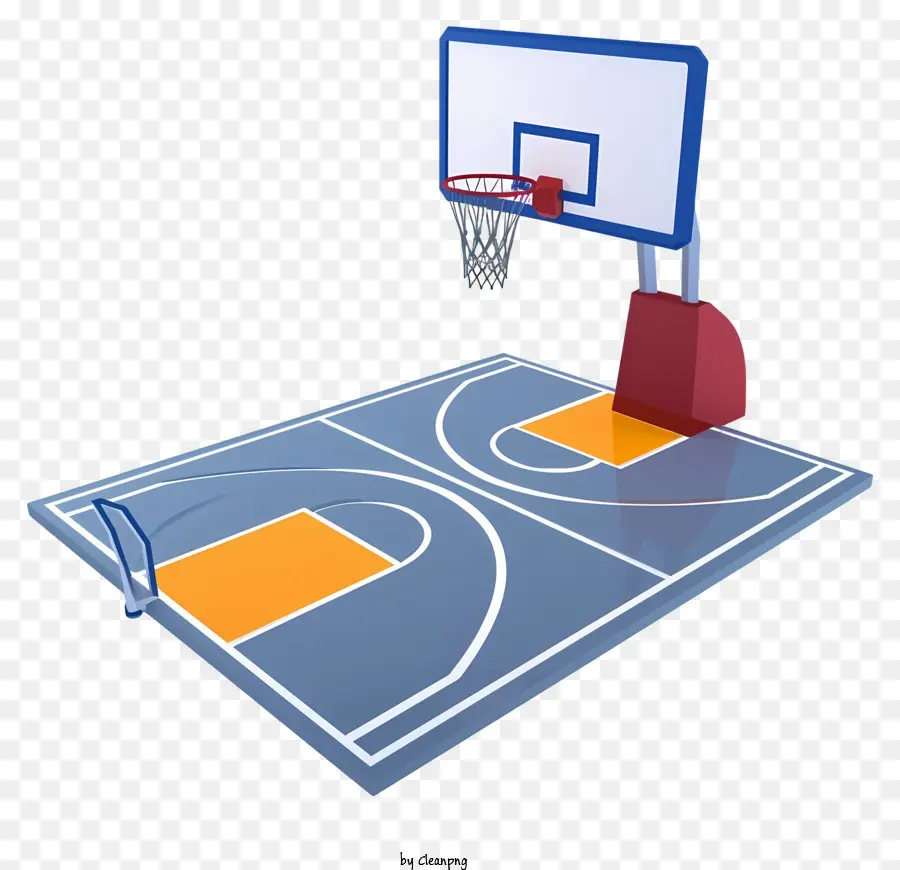 cartoon 3d basketball court indoor basketball court orange basketball hoop white backboard gray concrete court