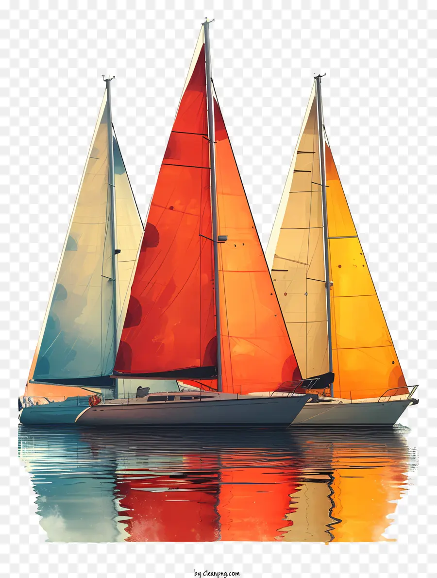 Segelboote Segelboote Segel Rucks Wasser - Bunte Segelboote schweben auf ruhigem blauem Wasser