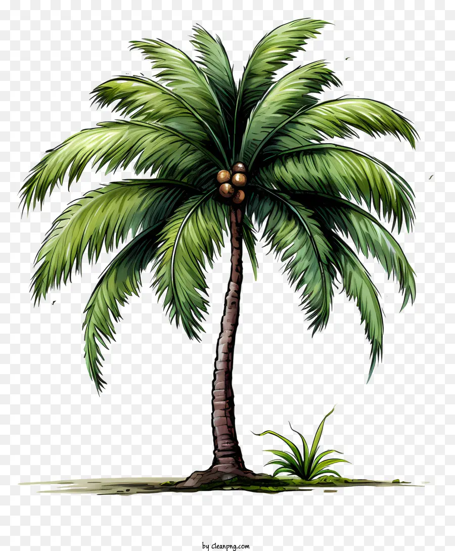 palma di disegno - Palma con noci di cocco, appoggiate a sinistra in bianco e nero