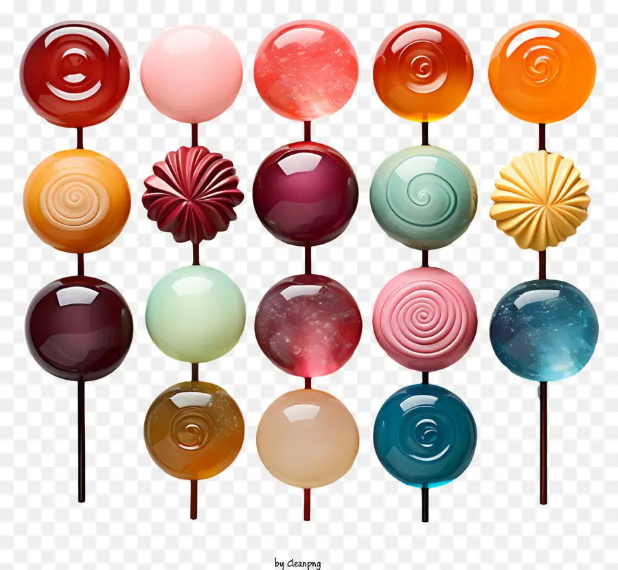 Lollies Candy Lollipops Jellybeans Gummies - Verschiedene Arten von Süßigkeiten, die im Netz angeordnet sind
