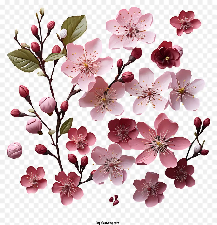 Kirschblüte - Schöner Strauß rosa Kirschblüten auf Schwarz