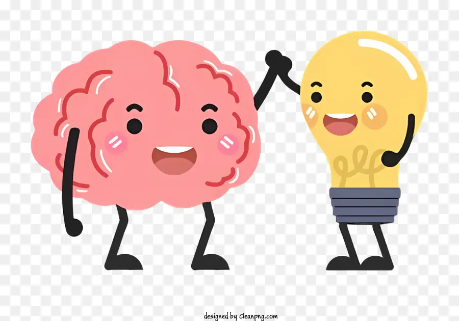 cartoon cervello - Amici di cervello e lampadina sorridente