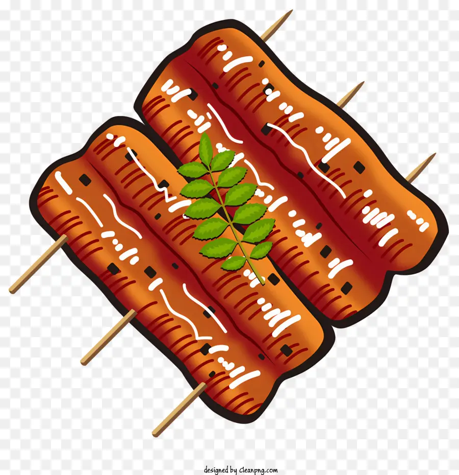 Essensgrill Fleisch Rindfleisch und Schweinefleischmischung Barbecue Sauce Fleisch auf Stöcken - Appetitliches Grillfleisch mit Kräutergarnitur