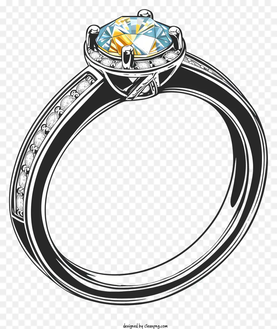Anello di fidanzamento diamante anello nuziale di linea art anello diamantato bianco e nero anello di fidanzamento a forma di diamante. - Elegante anello di fidanzamento con diamante bianco e nero