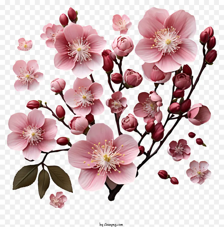 fiore di ciliegio - Pink Cherry Blossoms Cluster su sfondo nero