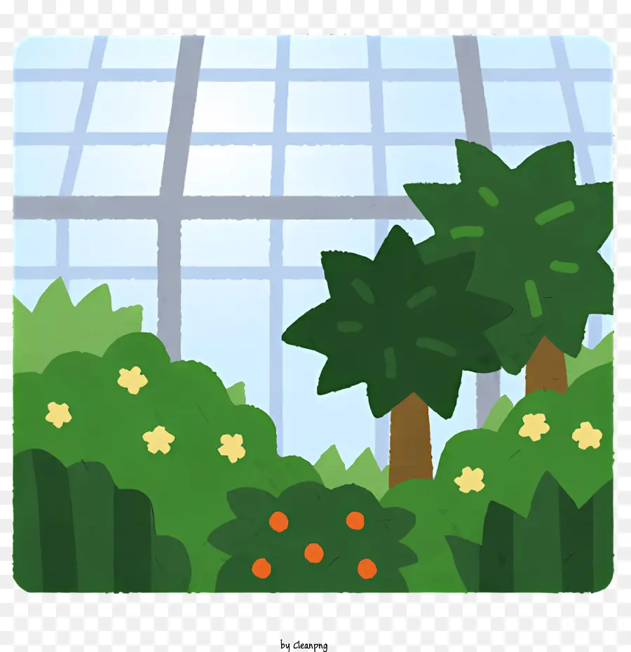 Icon Treibhausglasdachpflanzen Bäume - Schwarzweißbild von Gewächshaus mit Pflanzen