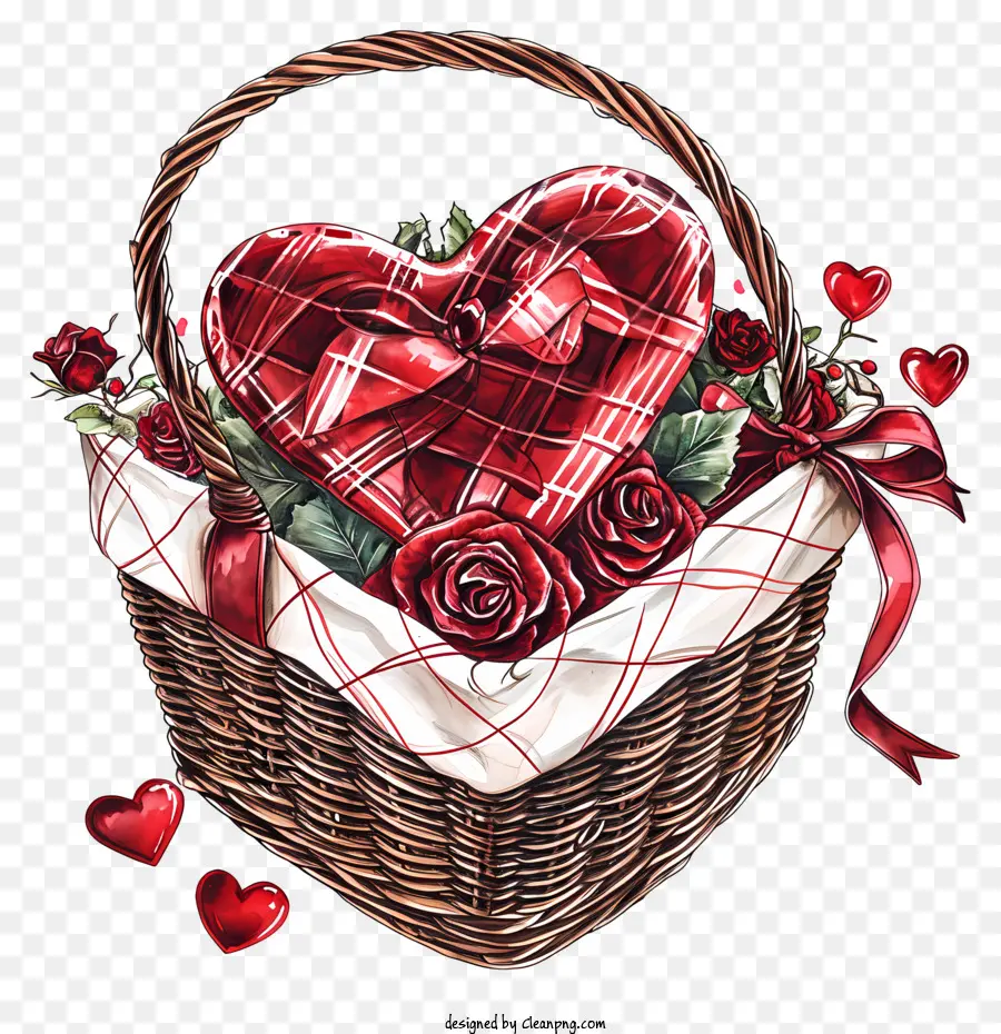 Rose Rosse - Cuscino per il cuore e rose nel cestino di vimini