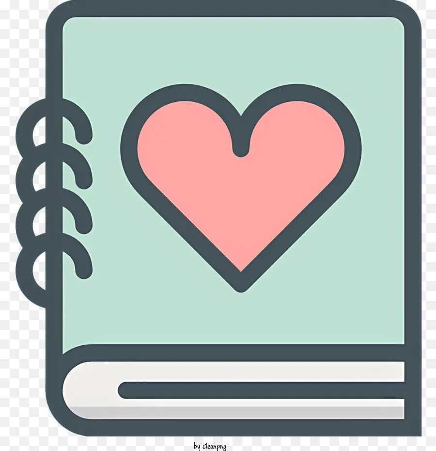 Flat Line Valentines Day Pink Heart Book Book Cover Design Grüne Umriss Buch Light Colored Book - Leichtes und einfaches Buch mit rosa Herz
