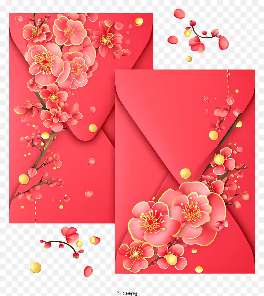 Chinesisches Neujahr - Roter Umschlag mit Kirschblüten: Frohes neues Jahr, das neue Anfänge symbolisiert